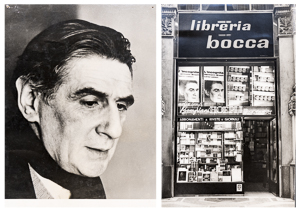 Broch, Hermann (1886-1951): Portrait-Fotografie und 4 Fotografien des Schaufensters „Hoepli Milano“.