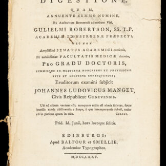 Manget, John Luke: -Dissertatio medica inauguralis, de digestione.