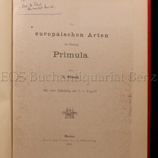 Widmer, E(lise): -Die europäischen Arten der Gattung Primula.