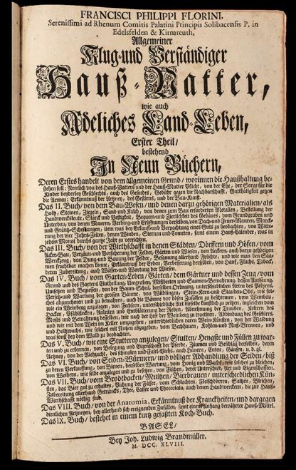 Florin, Franz Philipp: -Allgemeiner klug-verständiger Hauss-Vatter wie auch adeliches Land-Leben.