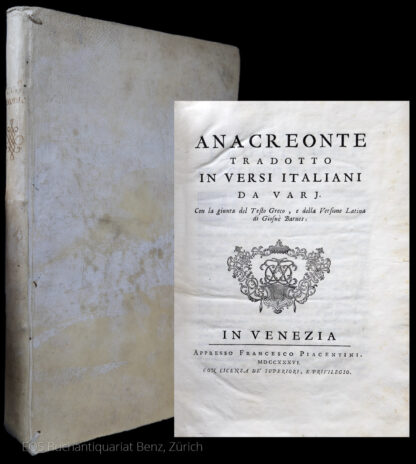 Anacreon: -Anacreonte Tradotto In Versi Italiani Da Varj.